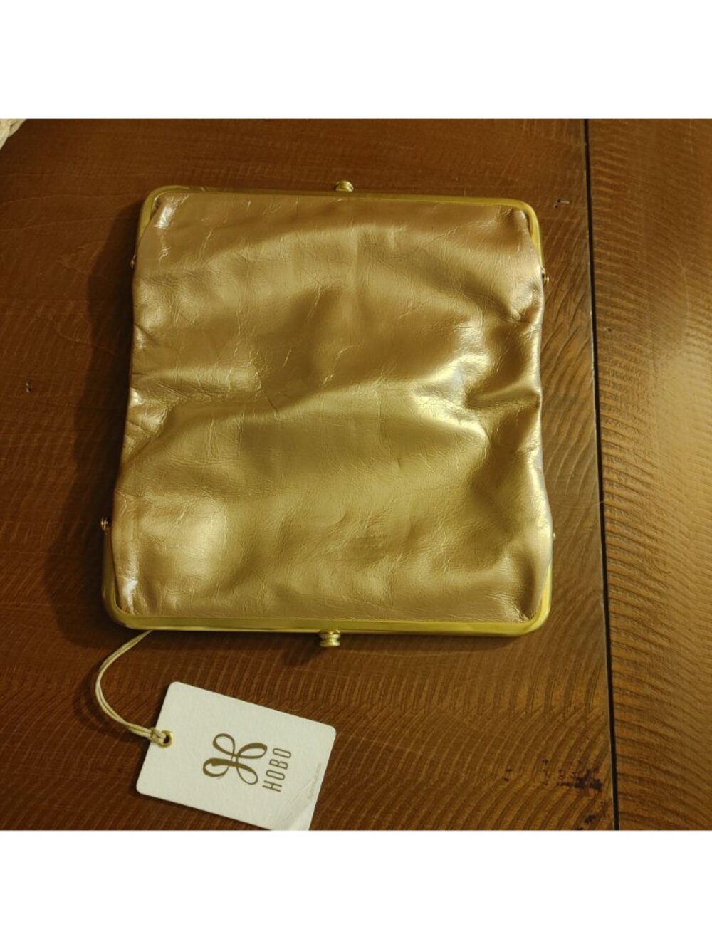 Hobo Metallic Wallet Clutch Kisslock Lauren Cameo Leather Double Frame Brass - Picture 10 of 13